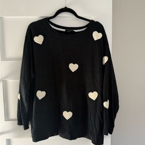 Jane + Delancey Black Sweater with White Heart Accents